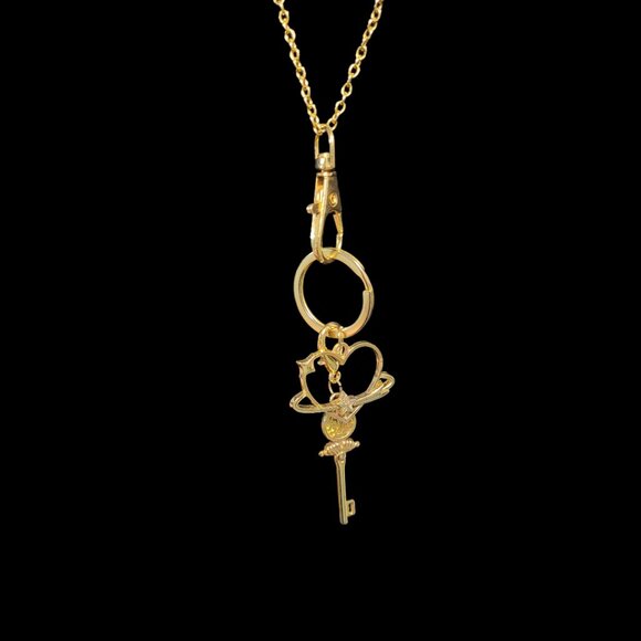 Gold Plated Flat Key Ring with Gold Plated Snap Hook Heart and Key Necklace-NWT - Picture 4 of 10